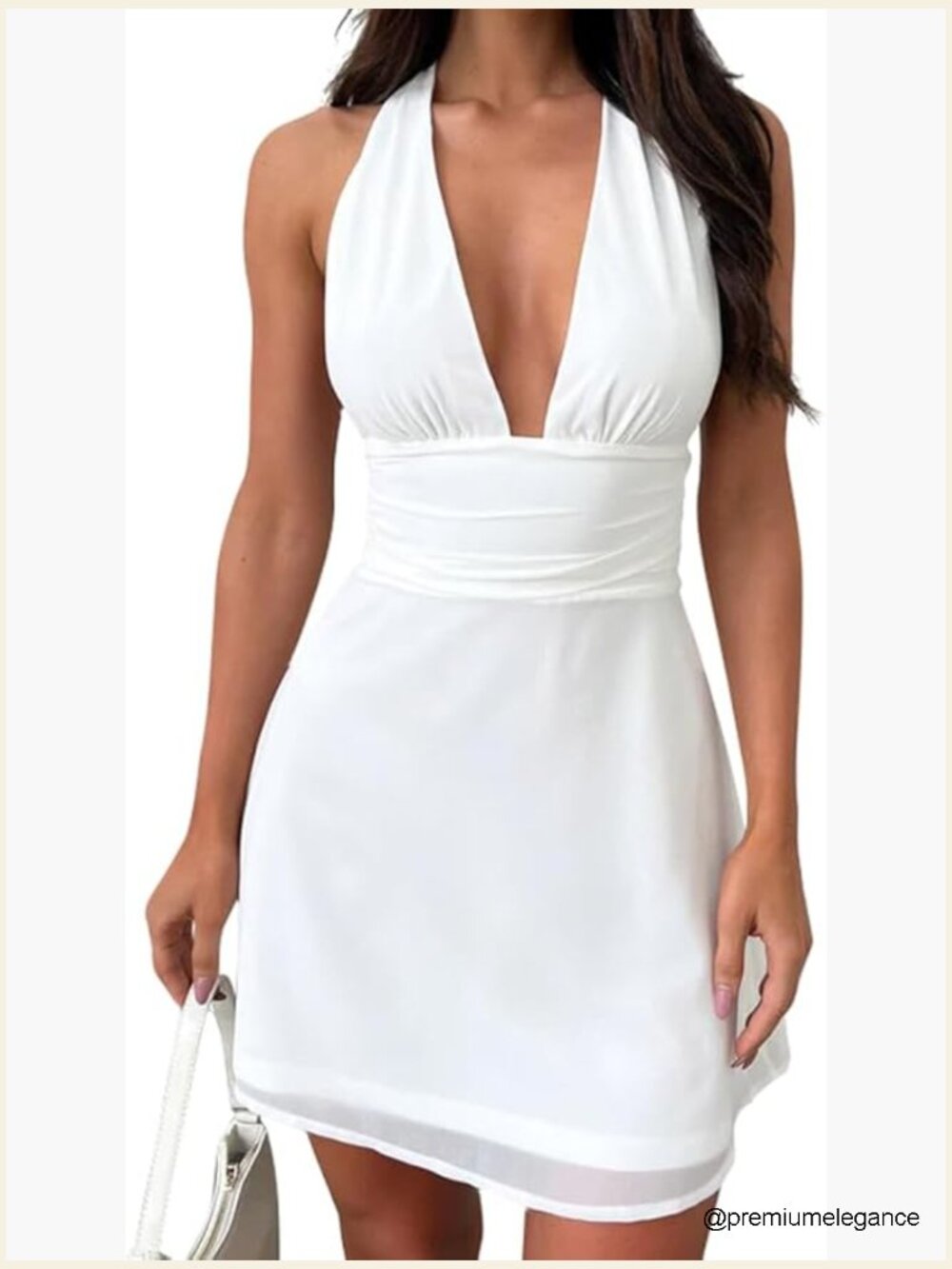 Halter Deep V Neck Backless Mini Dress Flowy Chiffon Bow Tie Summer